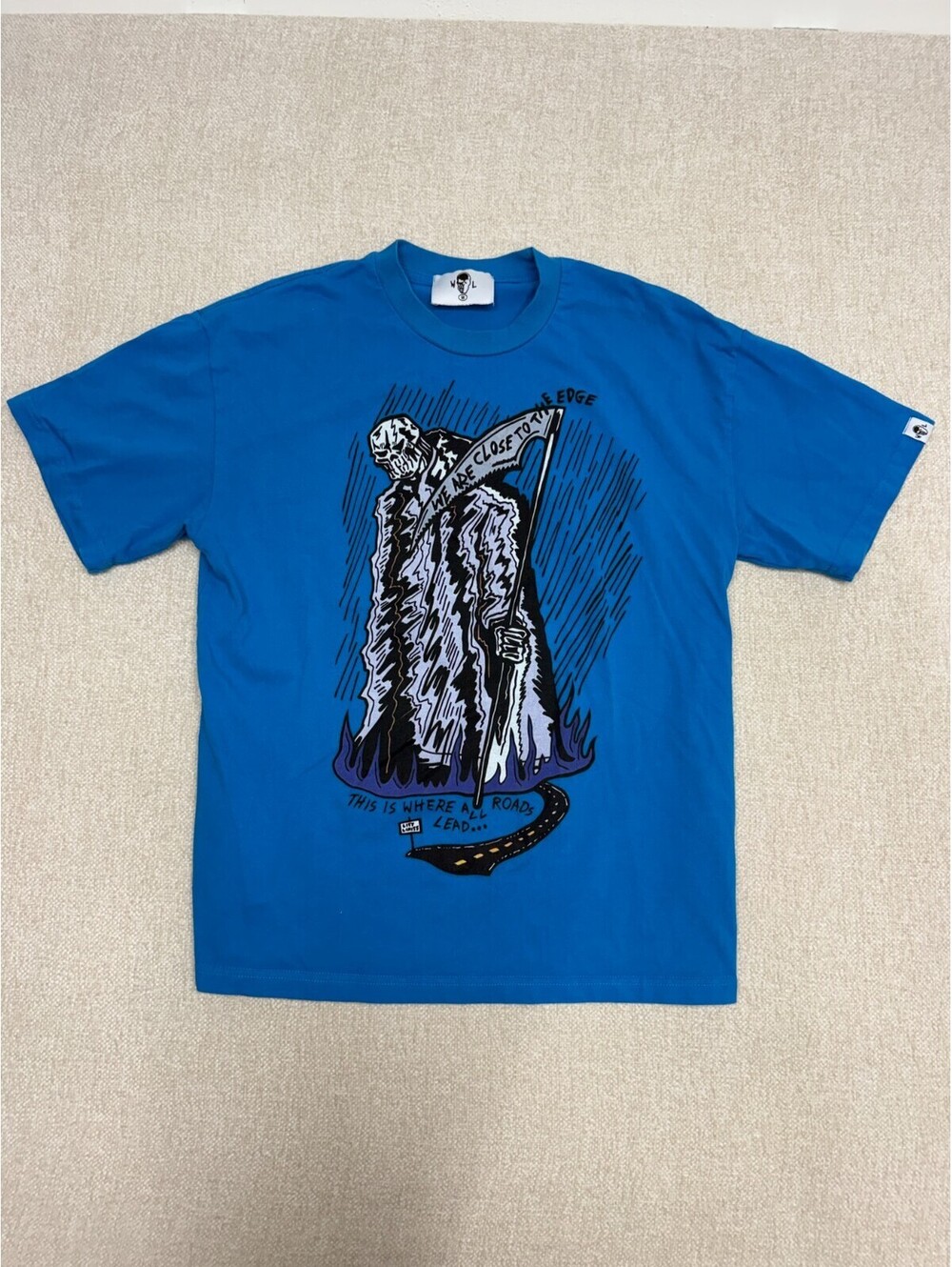 Warren Lotas Mens Size Medium Blue Grim Reaper Graphic T Shirt